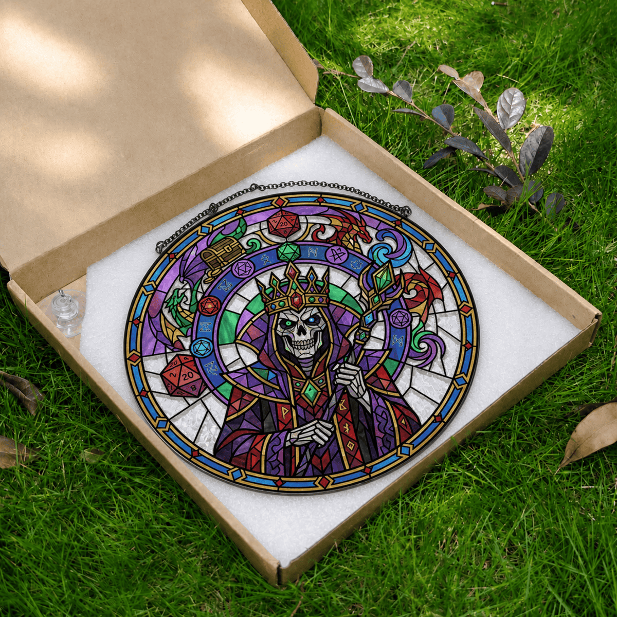 Lich’s Last Roll - Stained Glass Suncatcher Lich’s Last Roll | Lich DnD Stained Glass Suncatcher