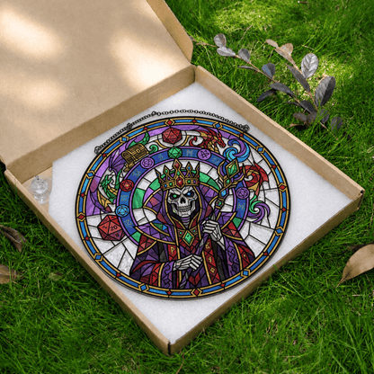 Lich’s Last Roll - Stained Glass Suncatcher Lich’s Last Roll | Lich DnD Stained Glass Suncatcher