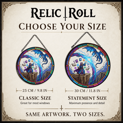 Arcane Duel - Stained Glass Suncatcher Arcane Duel | Wizard Dragon DnD Stained Glass Suncatcher