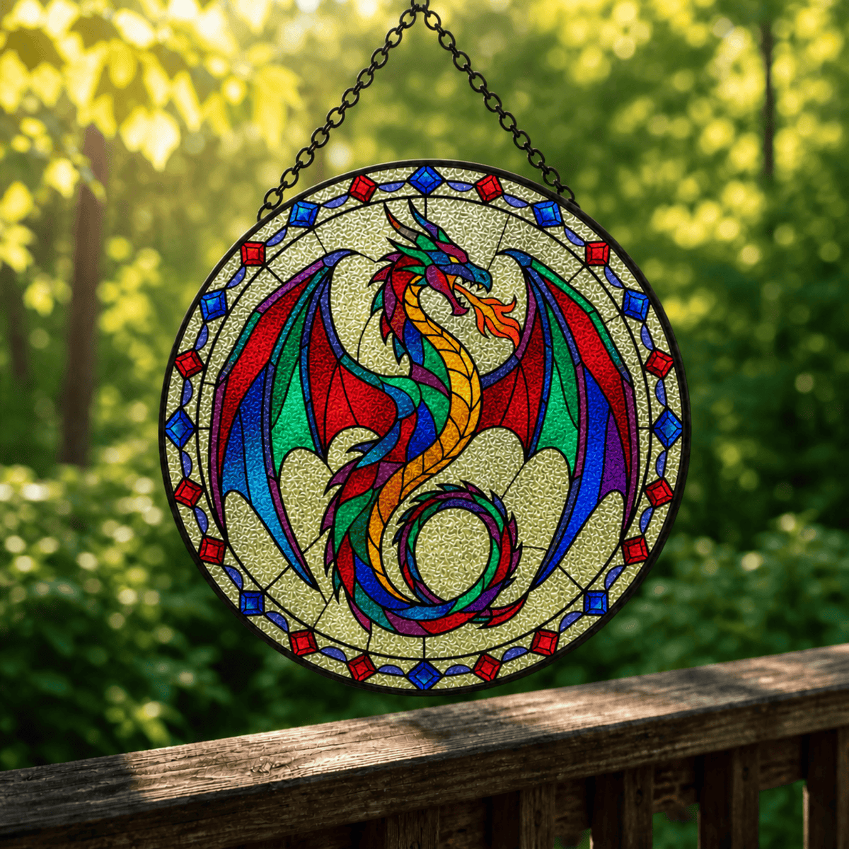 Prism Wyrm - Stained Glass Suncatcher Prism Wyrm | Rainbow Dragon Stained Glass Suncatcher