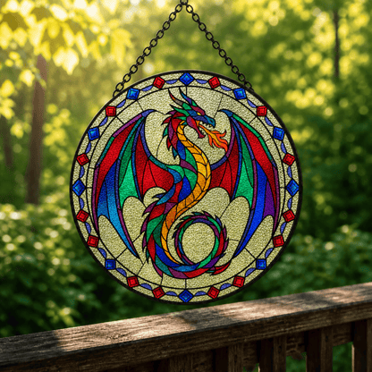 Prism Wyrm - Stained Glass Suncatcher Prism Wyrm | Rainbow Dragon Stained Glass Suncatcher