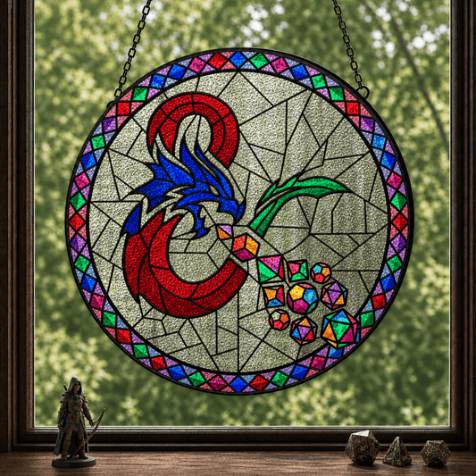 Dragon’s Lucky Hoard - Stained Glass Suncatcher Dragon’s Lucky Hoard | Dragon Dice Stained Glass Suncatcher