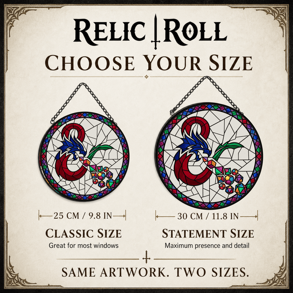 Dragon’s Lucky Hoard - Stained Glass Suncatcher Dragon’s Lucky Hoard | Dragon Dice Stained Glass Suncatcher