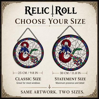 Dragon’s Lucky Hoard - Stained Glass Suncatcher Dragon’s Lucky Hoard | Dragon Dice Stained Glass Suncatcher