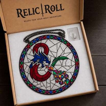 Dragon’s Lucky Hoard - Stained Glass Suncatcher Dragon’s Lucky Hoard | Dragon Dice Stained Glass Suncatcher