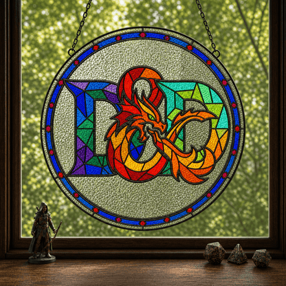 Dragonbound Emblem - Stained Glass Suncatcher Dragonbound Emblem | D&D Logo Stained Glass Suncatcher