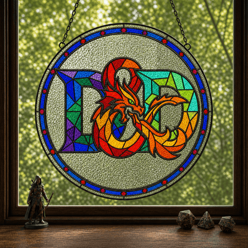 Dragonbound Emblem - Stained Glass Suncatcher Dragonbound Emblem | D&D Logo Stained Glass Suncatcher