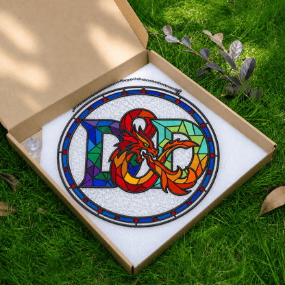 Dragonbound Emblem - Stained Glass Suncatcher Dragonbound Emblem | D&D Logo Stained Glass Suncatcher