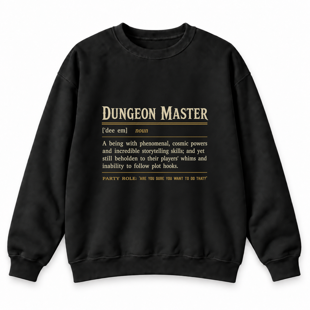 Dungeon Master Definition black DnD sweatshirt front product view