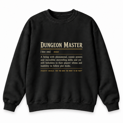Dungeon Master Definition black DnD sweatshirt front product view