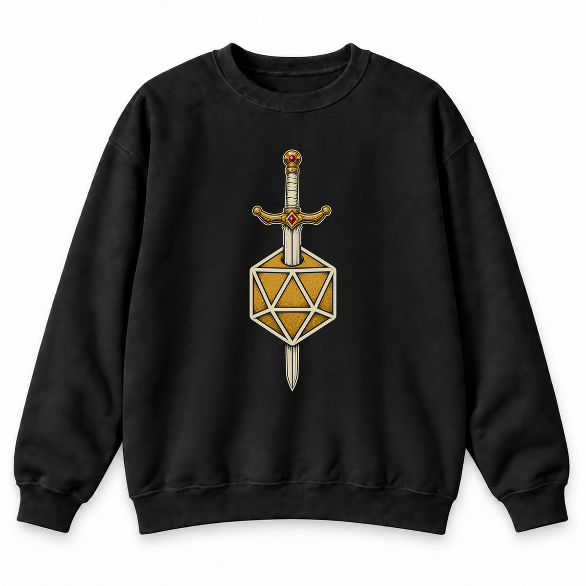 Sword & D20 black DnD sweatshirt front product view