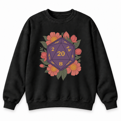 Floral D20 black DnD sweatshirt front product view