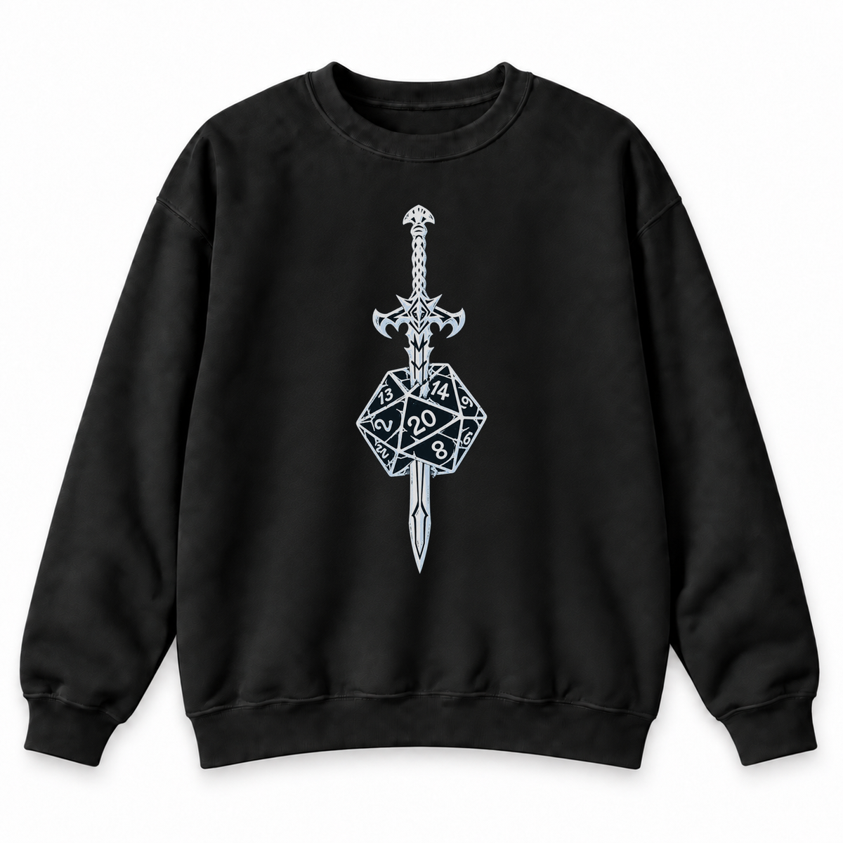 Sword & Dice black DnD sweatshirt front product view