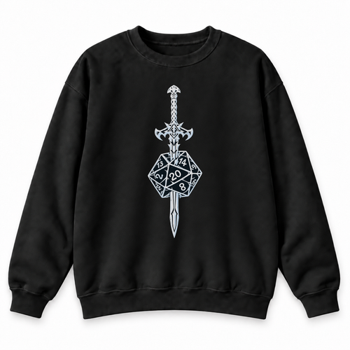 Sword & Dice black DnD sweatshirt front product view