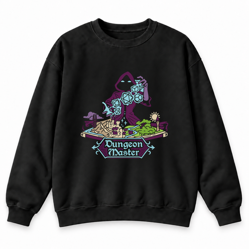 Dungeon Master at Work black DnD sweatshirt front product view