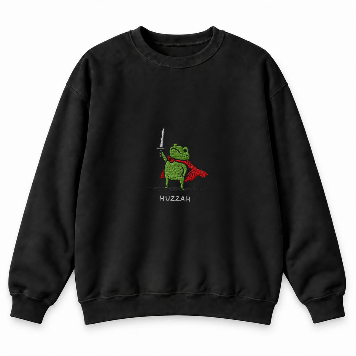 Huzzah Frog Knight black DnD sweatshirt front product view
