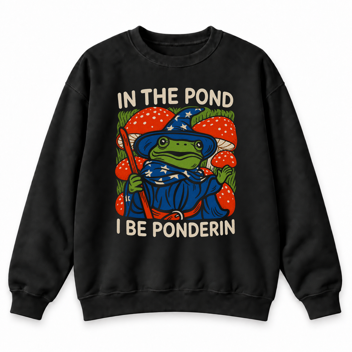 In the Pond I Be Ponderin’ black DnD sweatshirt front product view