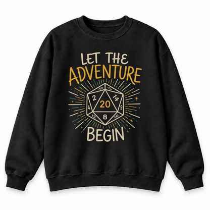 Let the Adventure Begin black DnD sweatshirt front product view