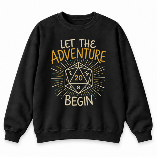 Let the Adventure Begin black DnD sweatshirt front product view