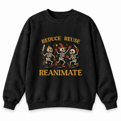 Reduce Reuse Reanimate black DnD sweatshirt front product view