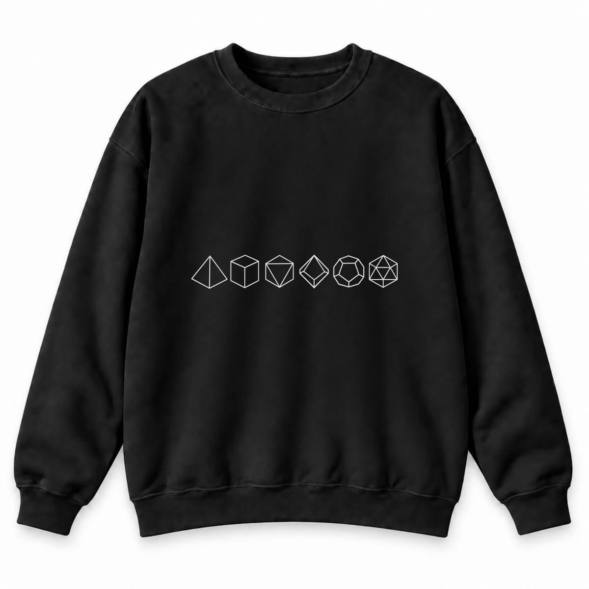 Polyhedral Dice Lineup black DnD sweatshirt front product view