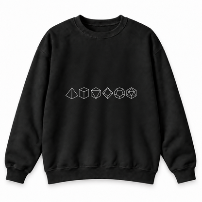 Polyhedral Dice Lineup black DnD sweatshirt front product view