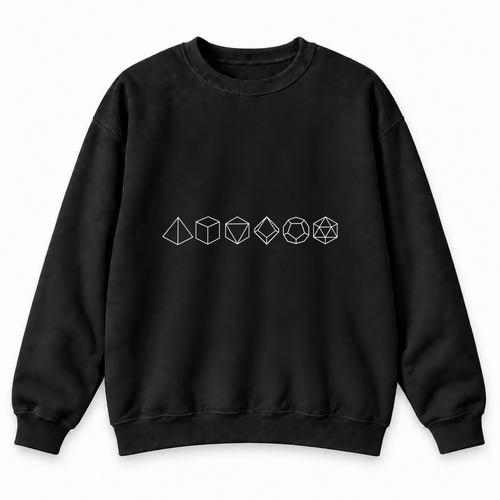 Polyhedral Dice Lineup black DnD sweatshirt front product view