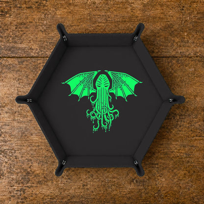 Winged Cthulhu Rising - DICE TRAY Winged Cthulhu Rising Dice Tray | Foldable PU Leather D&D Tray