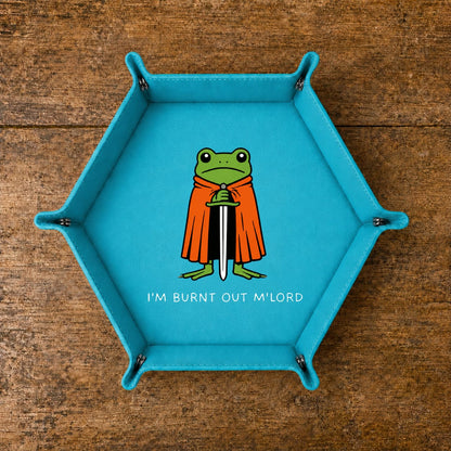 Burnt Out Frog Knight - DICE TRAY Burnt Out Frog Knight Dice Tray | Foldable PU Leather D&D Tray