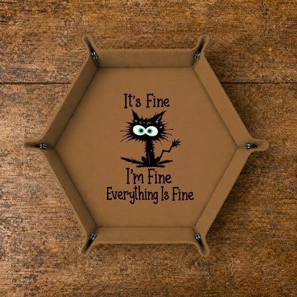 Everything Is Fine Black Cat - DICE TRAY Everything Is Fine Cat Dice Tray | Foldable PU Leather D&D Tray