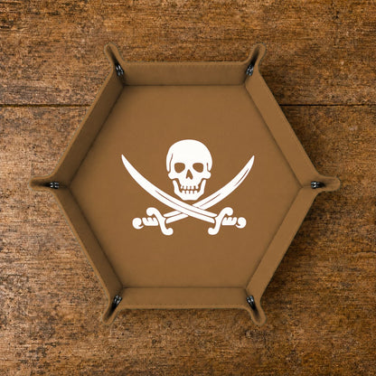 Pirate Skull And Cutlasses - DICE TRAY Pirate Skull Dice Tray | Foldable PU Leather D&D RPG Tray