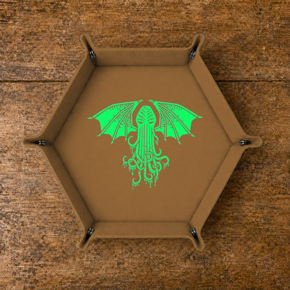 Winged Cthulhu Rising - DICE TRAY Winged Cthulhu Rising Dice Tray | Foldable PU Leather D&D Tray