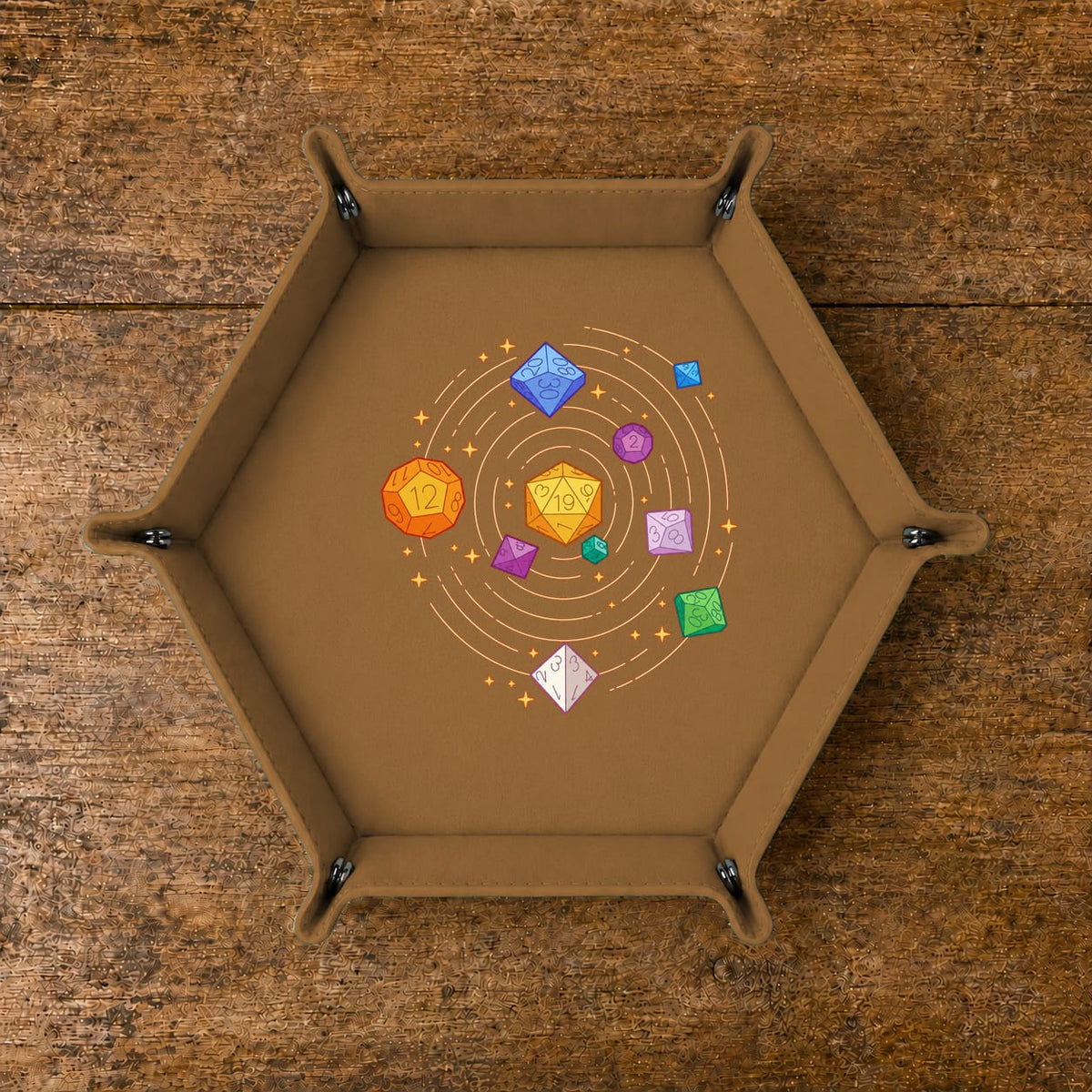Cosmic Polyhedral Dice Orbit - DICE TRAY Cosmic Polyhedral Dice Orbit Dice Tray | Foldable PU Leather D&D Tray