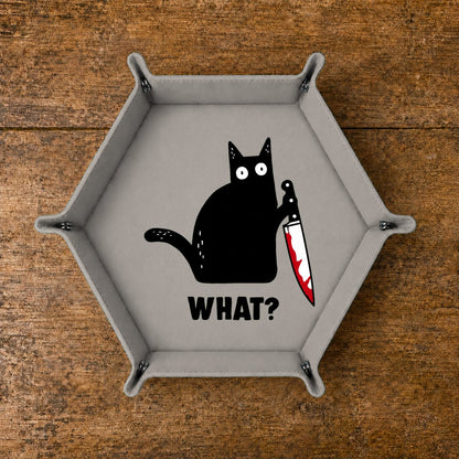 Funny Black Cat With Knife - DICE TRAY Funny Black Cat Dice Tray | Foldable PU Leather D&D Dice Tray
