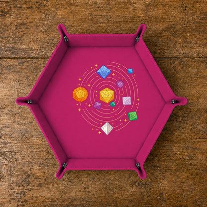 Cosmic Polyhedral Dice Orbit - DICE TRAY Cosmic Polyhedral Dice Orbit Dice Tray | Foldable PU Leather D&D Tray