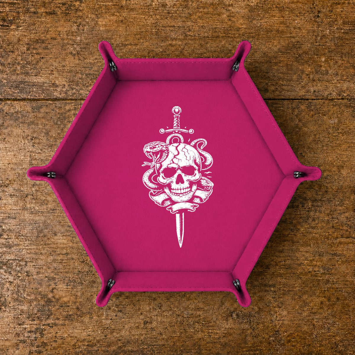Skull Dagger And Snake - DICE TRAY Skull Dagger And Snake Dice Tray | Foldable PU Leather D&D Tray