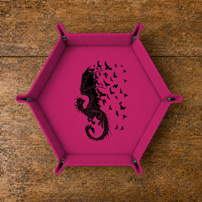 Dragon Into Flying Birds - DICE TRAY Dragon Into Flying Birds Dice Tray | Foldable PU Leather D&D Tray