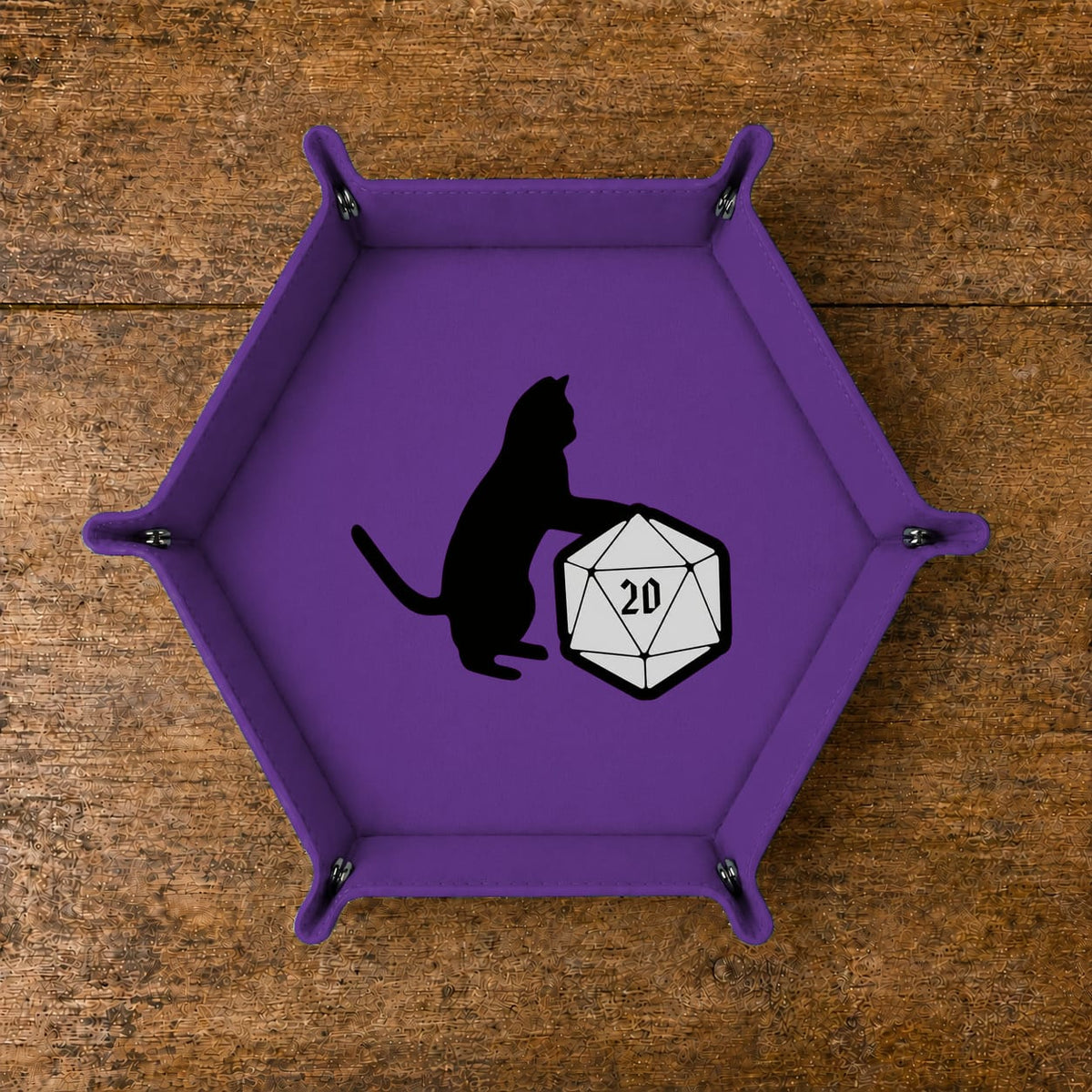 Cat And Giant D20 - DICE TRAY Cat And Giant D20 Dice Tray | Foldable PU Leather D&D Tray