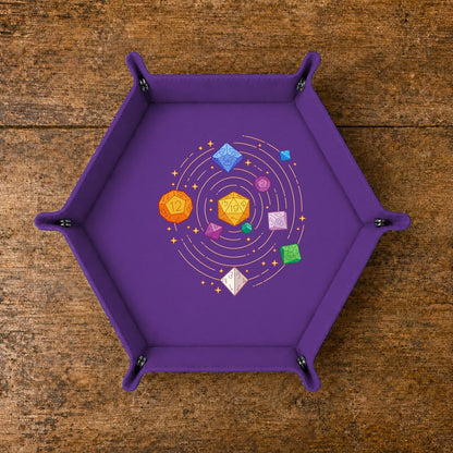 Cosmic Polyhedral Dice Orbit - DICE TRAY Cosmic Polyhedral Dice Orbit Dice Tray | Foldable PU Leather D&D Tray