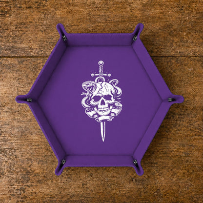 Skull Dagger And Snake - DICE TRAY Skull Dagger And Snake Dice Tray | Foldable PU Leather D&D Tray