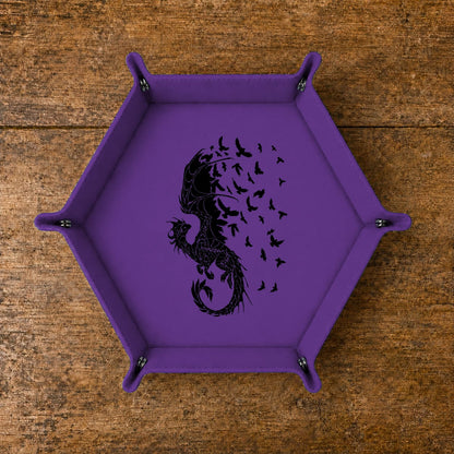 Dragon Into Flying Birds - DICE TRAY Dragon Into Flying Birds Dice Tray | Foldable PU Leather D&D Tray