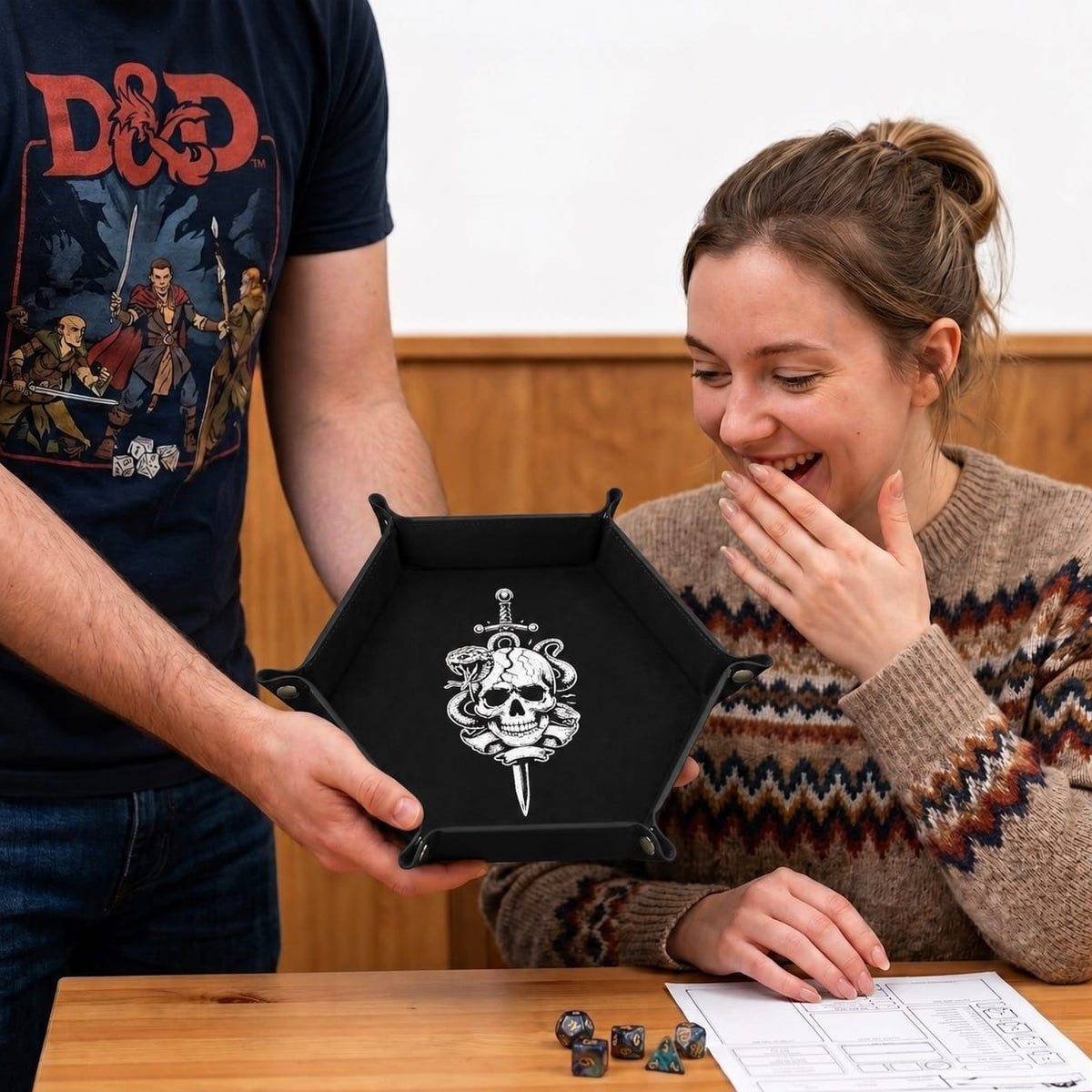 Skull Dagger And Snake - DICE TRAY Skull Dagger And Snake Dice Tray | Foldable PU Leather D&D Tray