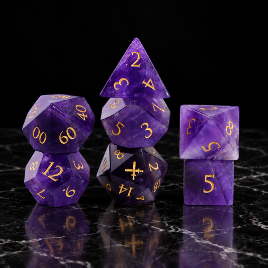 Violet Reliquary amethyst DnD dice standing set