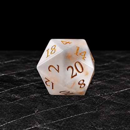 Frostbound Oracle white cat's eye D20 detail