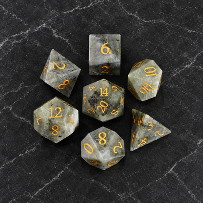 Mistbound Grove White Labradorite gemstone DnD dice set - image 5