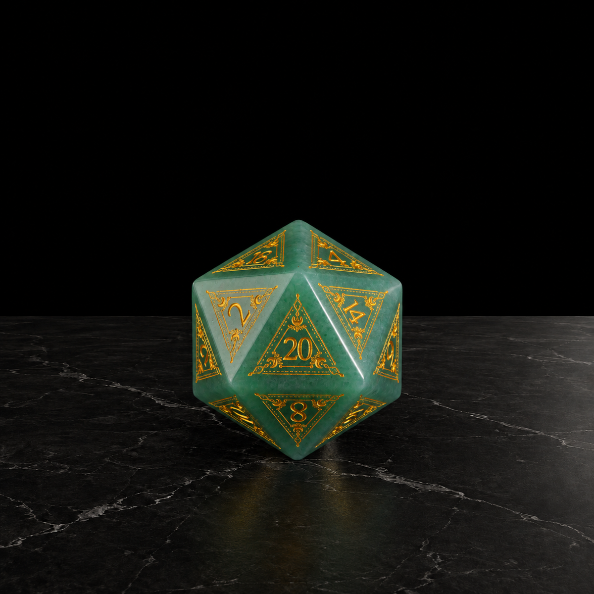 Emerald Sigil - Green Aventurine Gemstone Dice Set - D20 detail