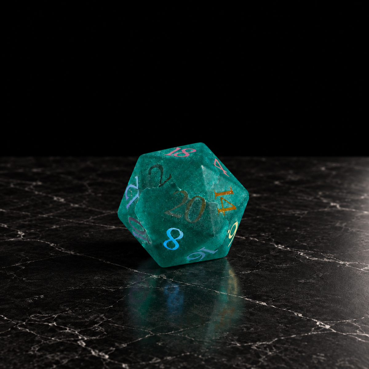 Aurora Cipher - Frosted Teal Glass Dice Set - D20 detail