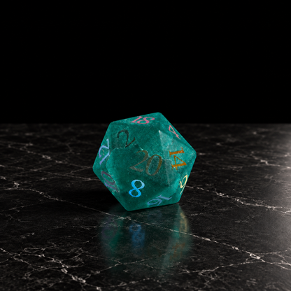 Aurora Cipher - Frosted Teal Glass Dice Set - D20 detail