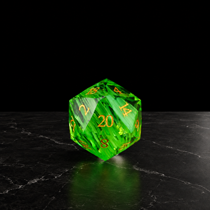 Verdant Aurora - Faceted Green Cat's Eye Dice Set - D20 detail