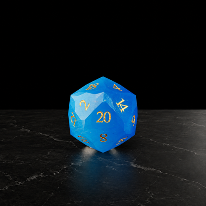 Azure Vanguard - Faceted Cobalt Blue Glass Dice Set - D20 detail